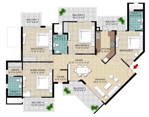 4 BHK + 4T Floor Plan
