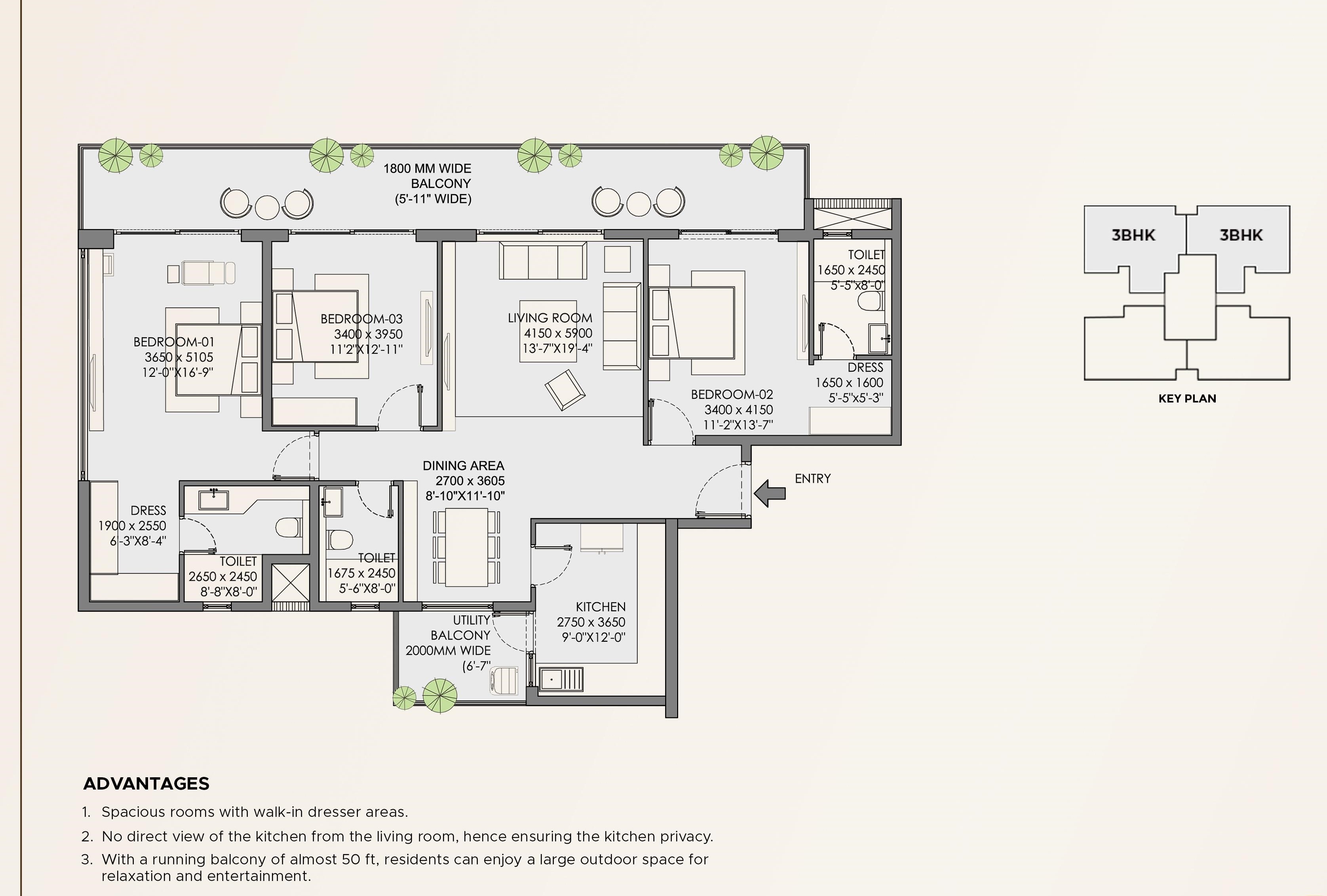 3 BHK Floor Plan