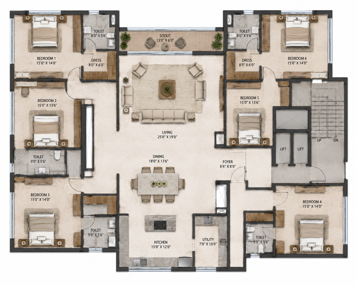6 BHK Floor Plan