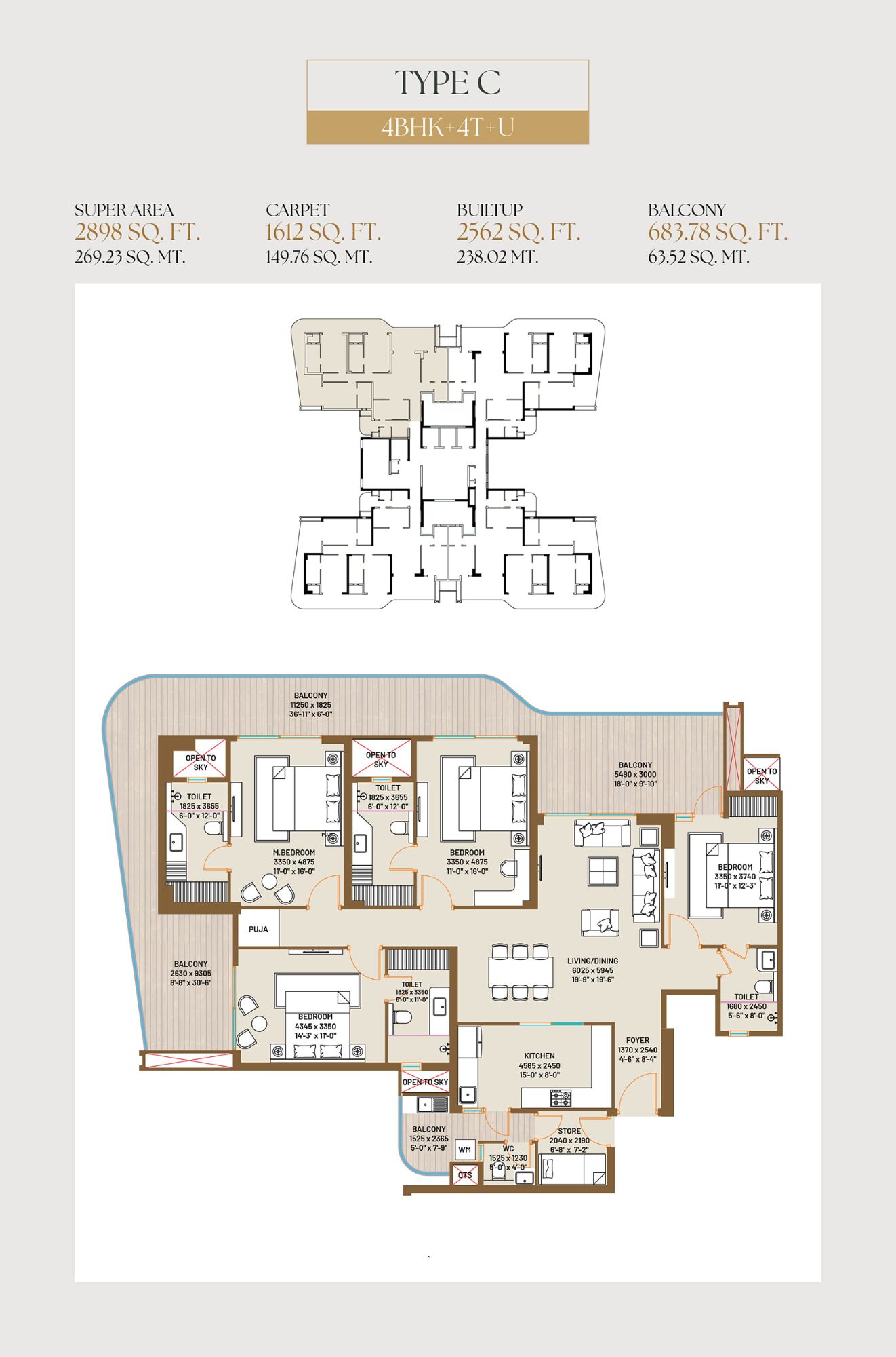 4 BHK + Utility Floor Plan