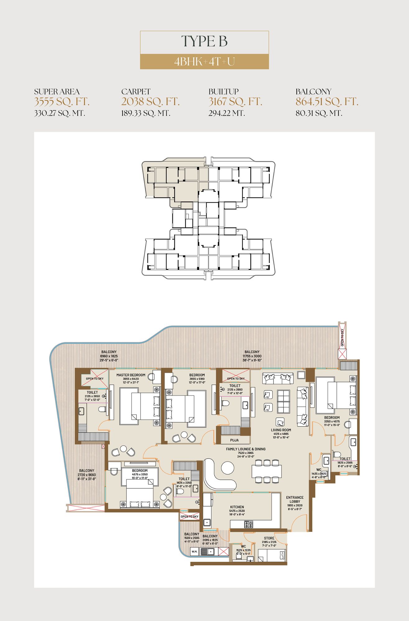 4 BHK + Utility (Large) Floor Plan