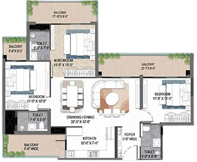 3 BHK Floor Plan