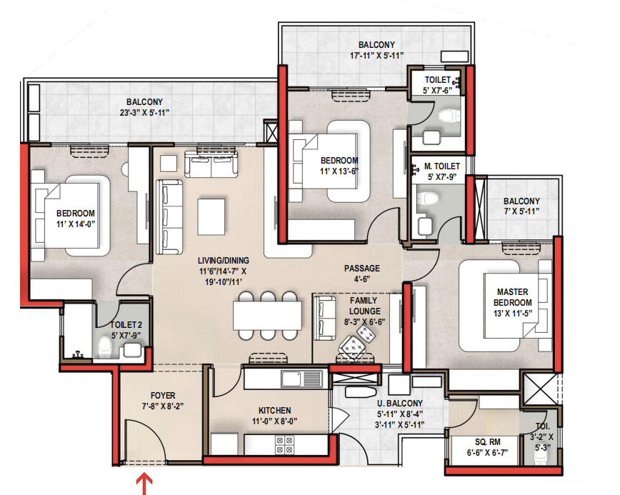 3 BHK Floor Plan