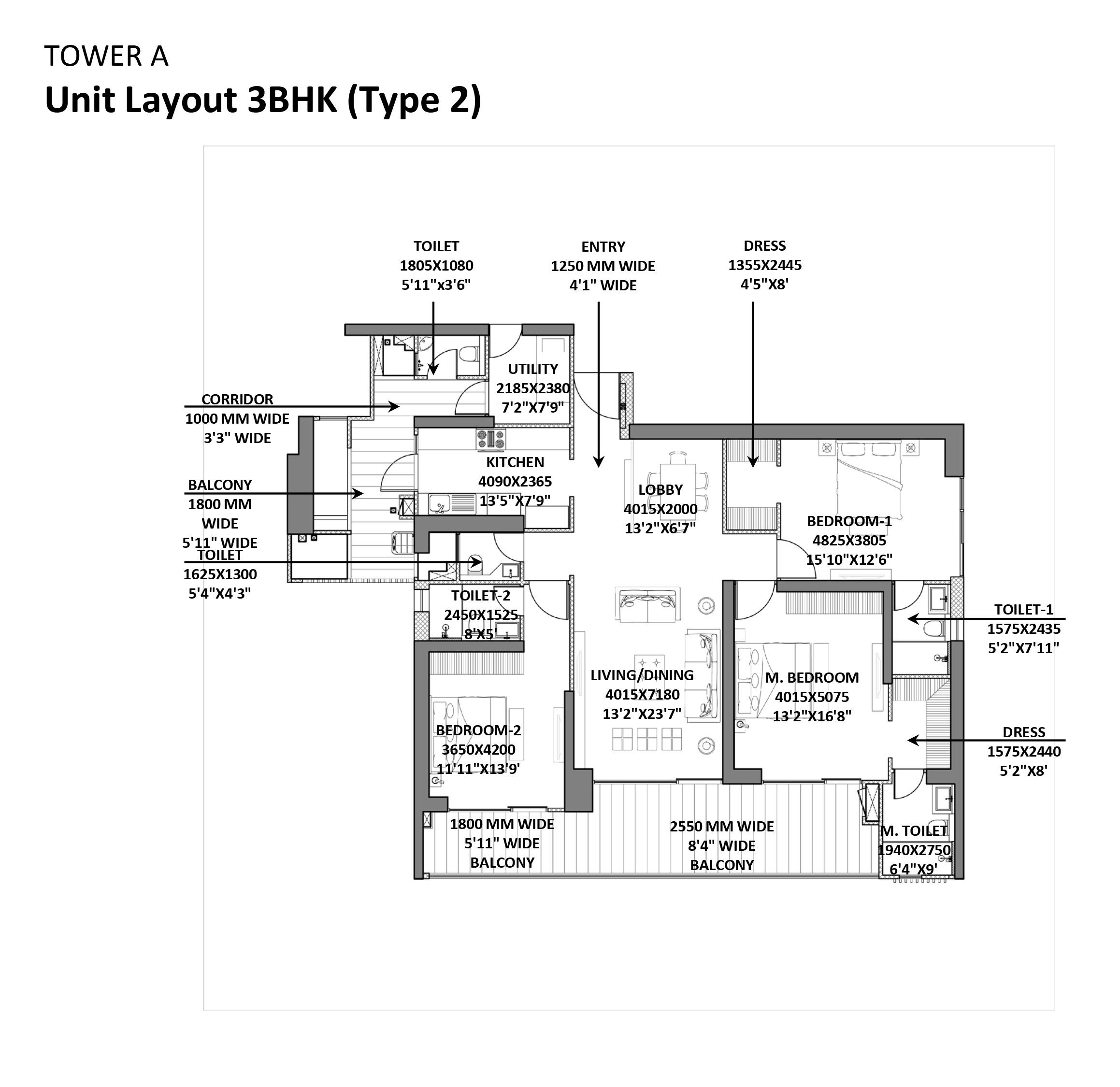 3 BHK Floor Plan