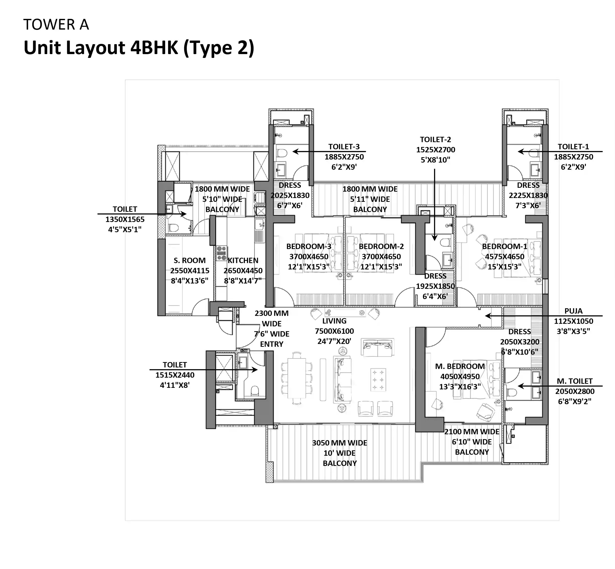 4 BHK Floor Plan