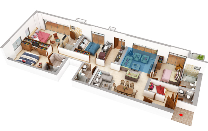4 BHK +Servant Floor Plan