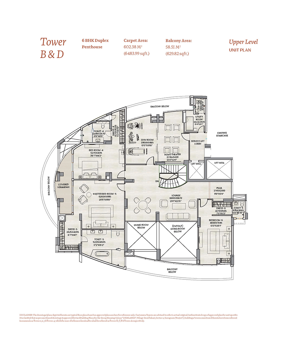 6 BHK Duplex Penthouse Floor Plan