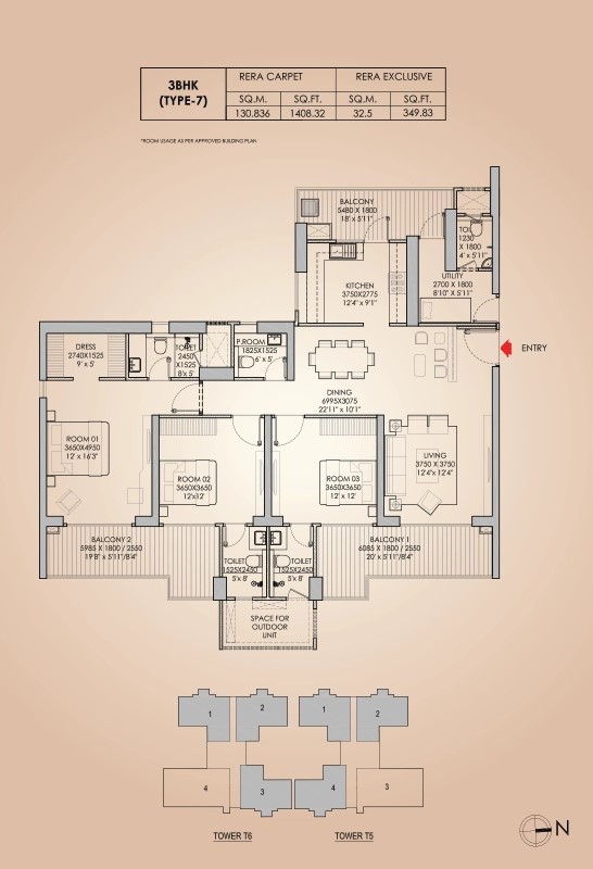 3 BHK Floor Plan