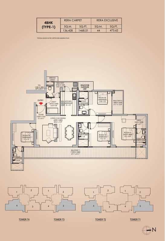 4 BHK Floor Plan
