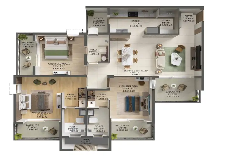 3 BHK Floor Plan