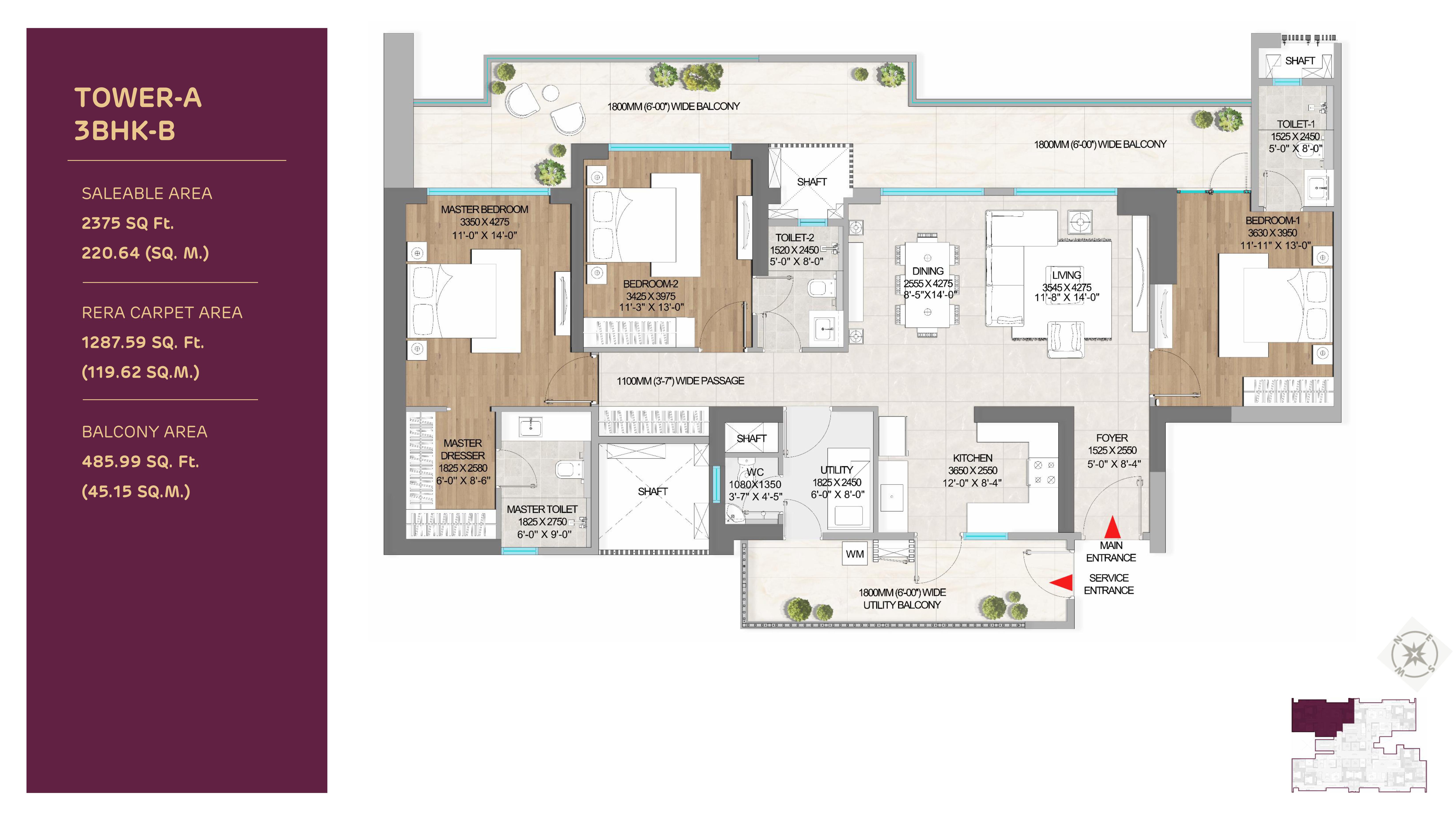 Adani The Marq 3 BHK Floor Plan