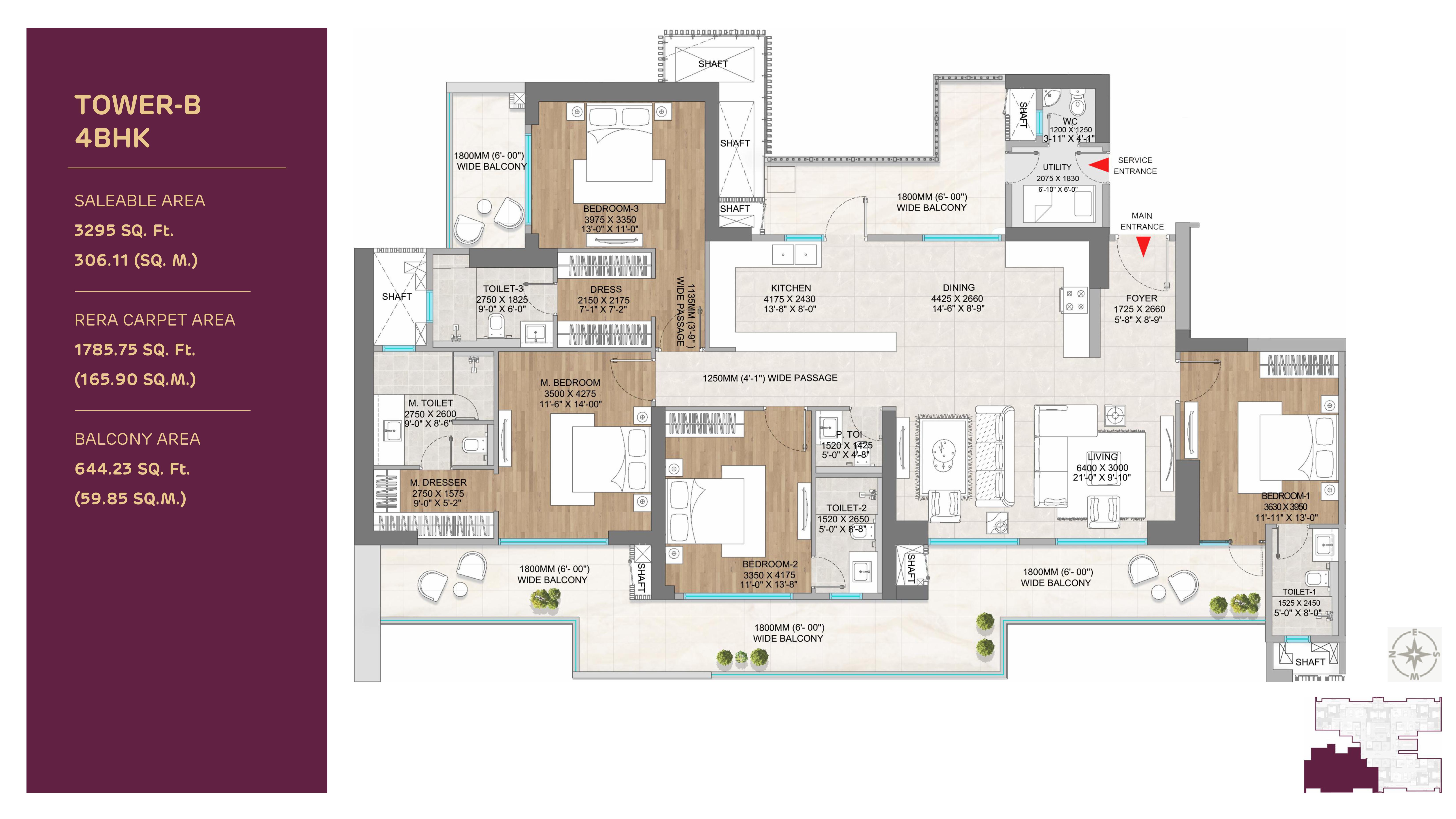 Adani The Marq 4 BHK Floor Plan