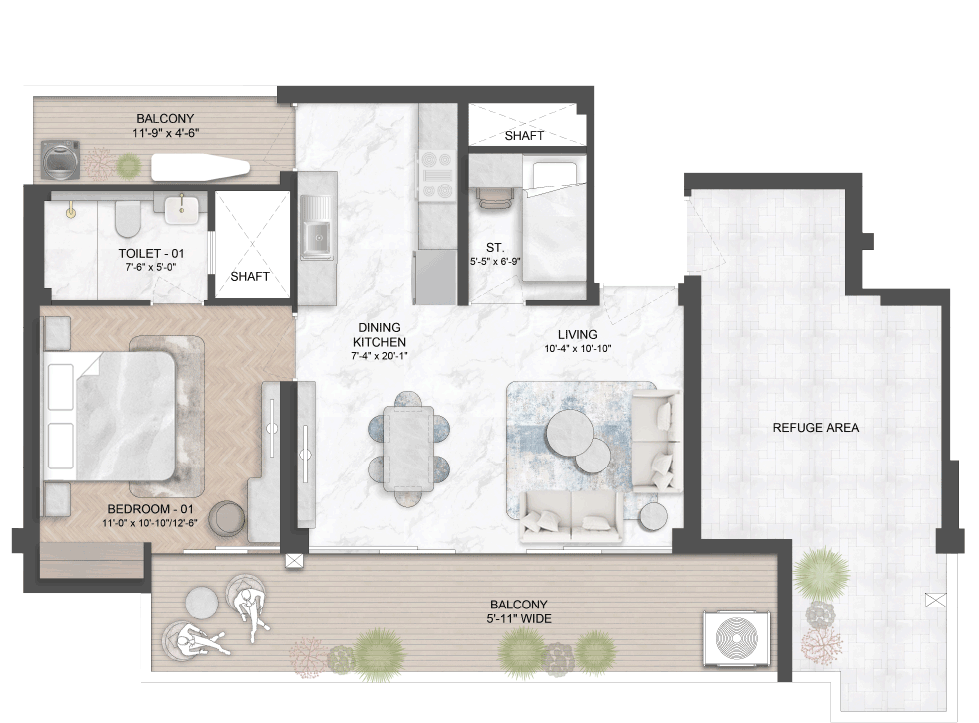 1 BHK Floor Plan
