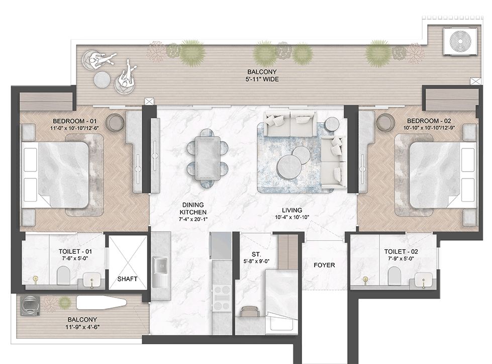 2 BHK Floor Plan