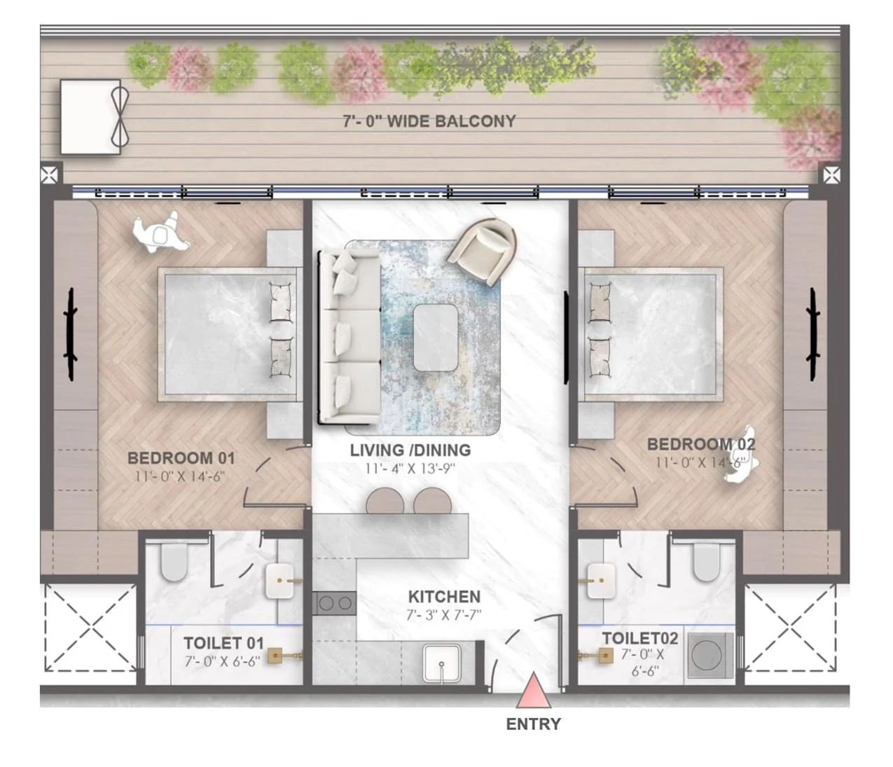 2 BHK Floor Plan