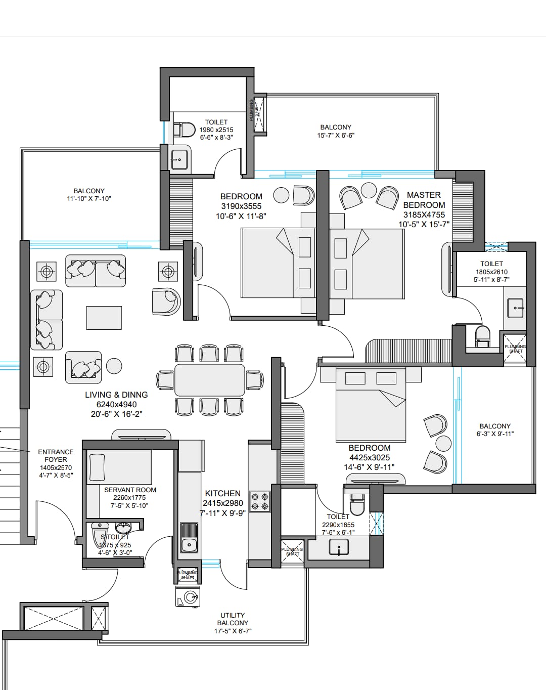 3 BHK Floor Plan