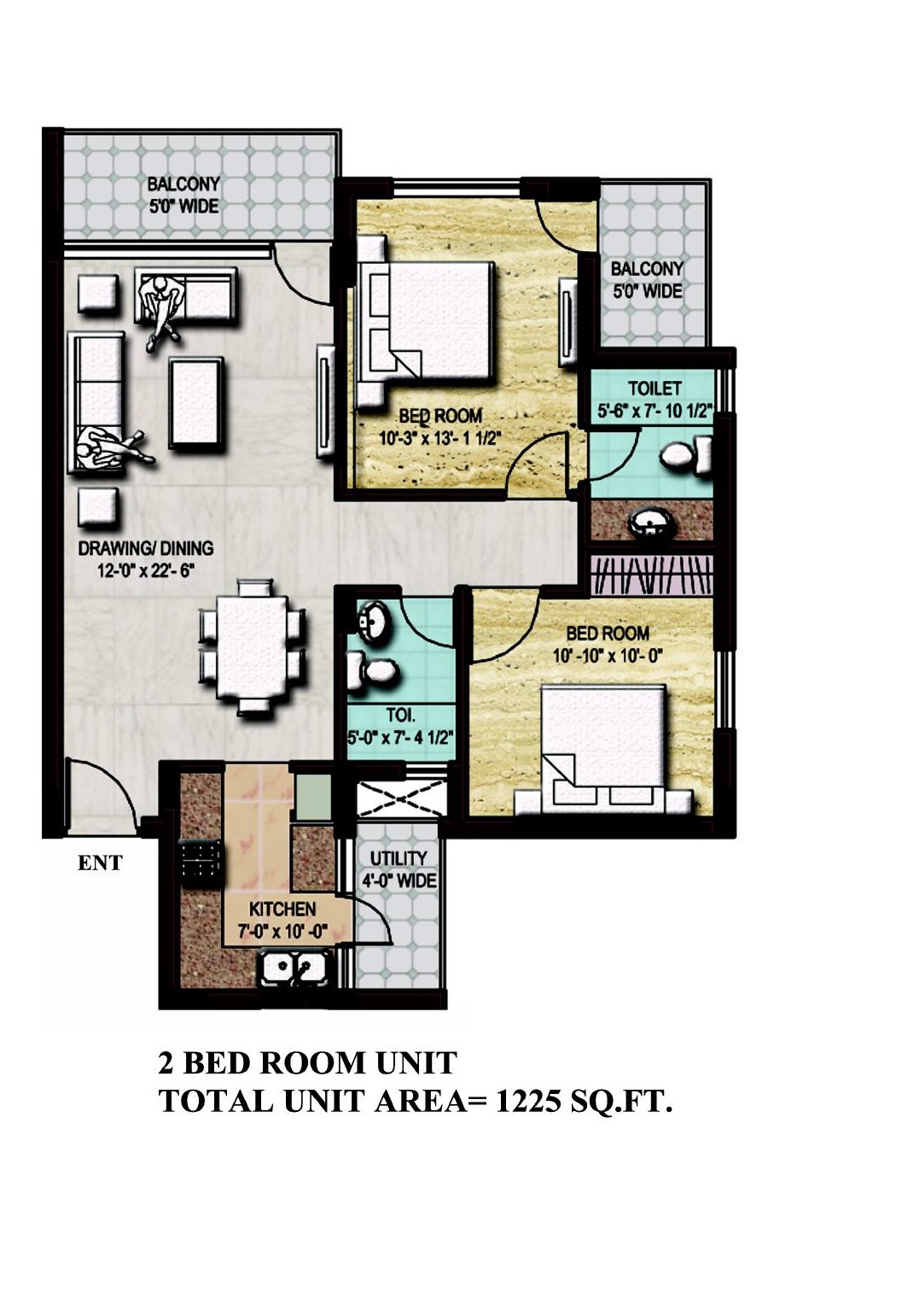 Omaxe Riyaasat 2BHK Floor Plan