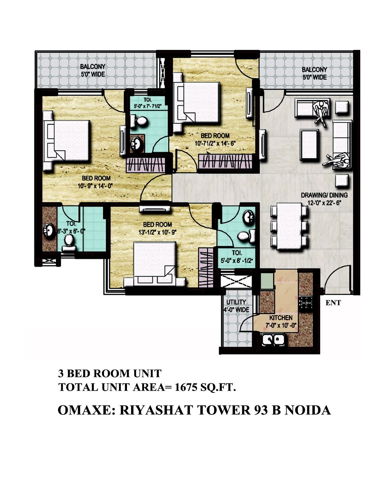 Omaxe Riyaasat 3 BHk Floor Plan