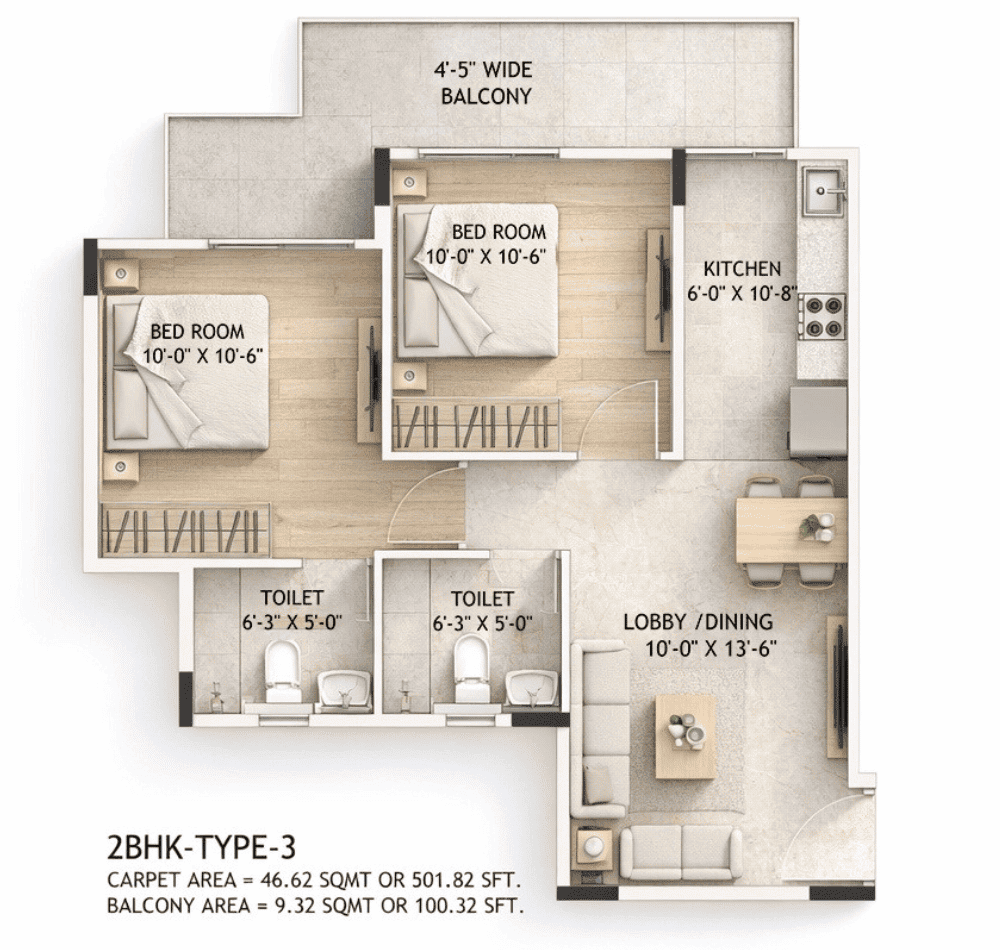 2 BHK Floor Plan