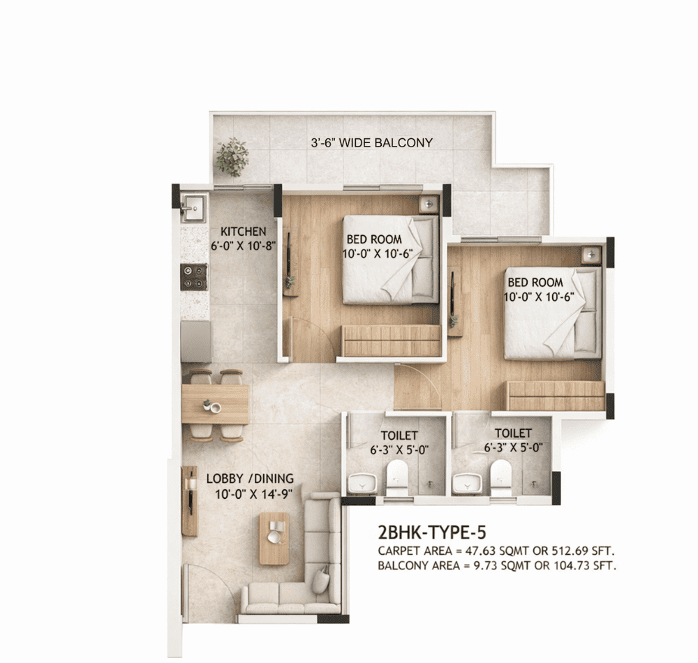 2 BHK Floor Plan