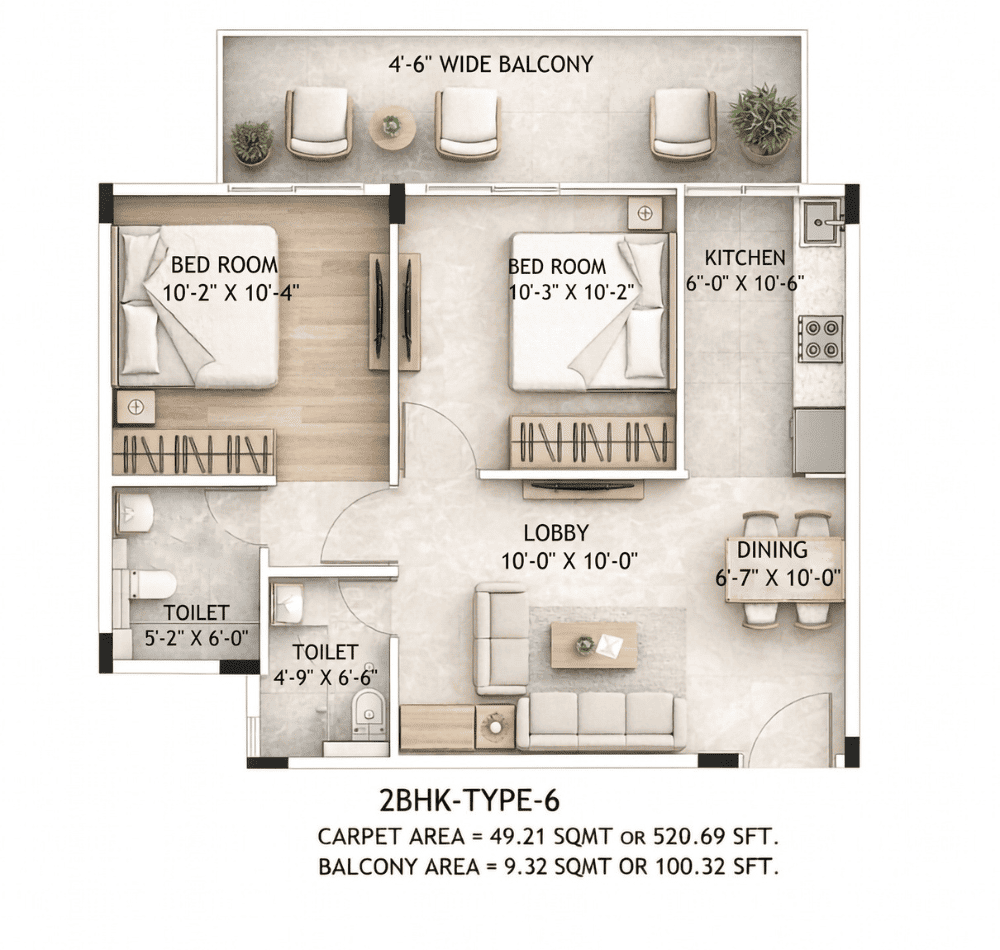 2 BHK Floor Plan
