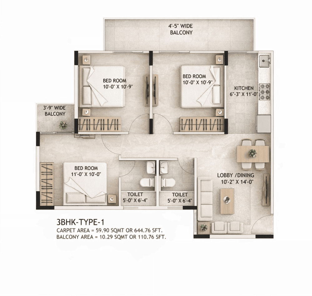 3 BHK Floor Plan