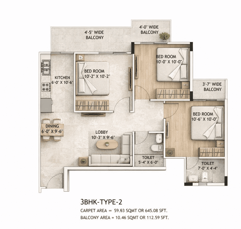 3 BHK Floor Plan