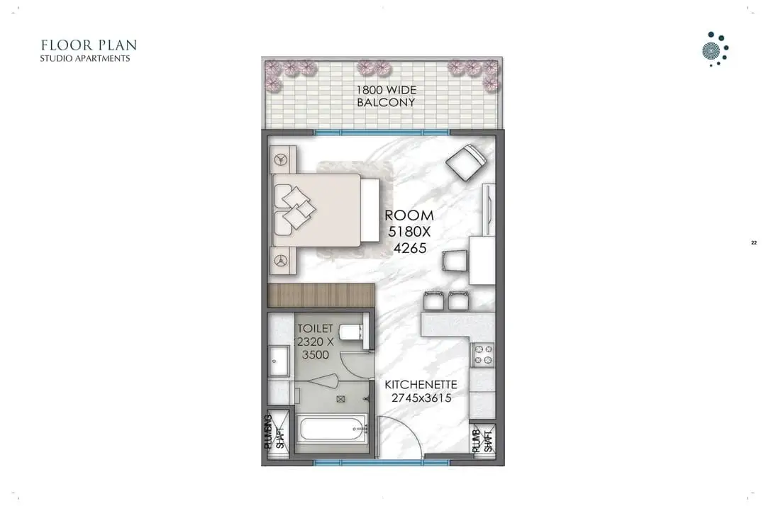 Delphine Central Park Estates Studio Floor Plan