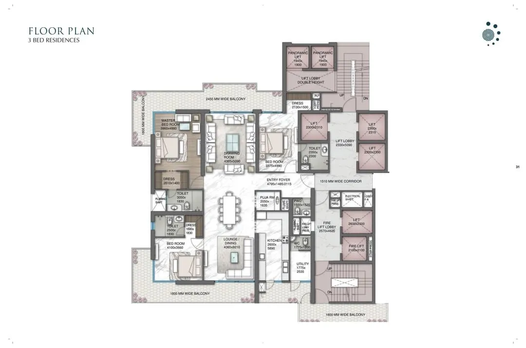 Delphine Central Park Estates 3 BHK Floor Plan