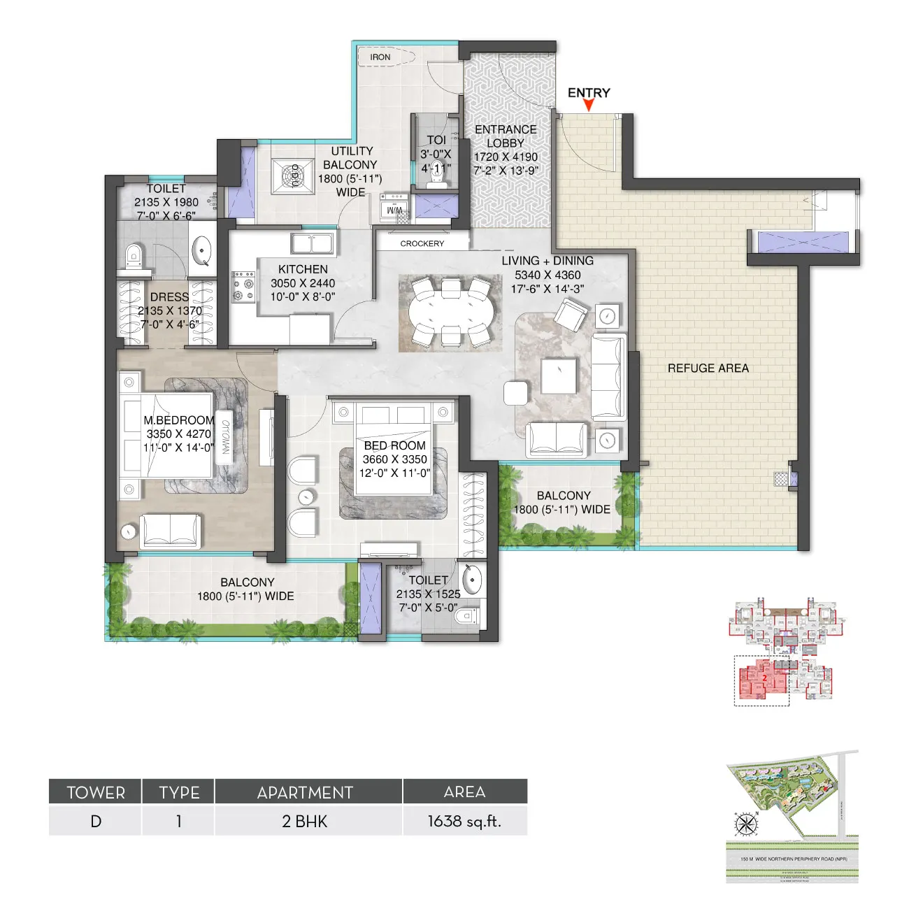 M3M Mansion 2 BHK Floor Plan