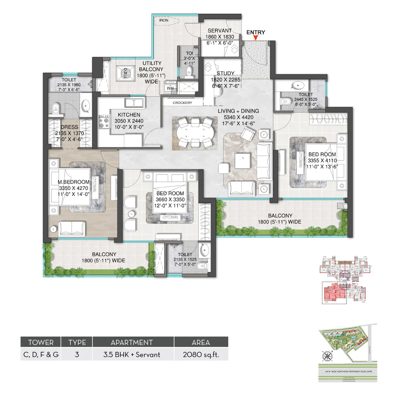 M3M Mansion 3 BHK Floor Plan