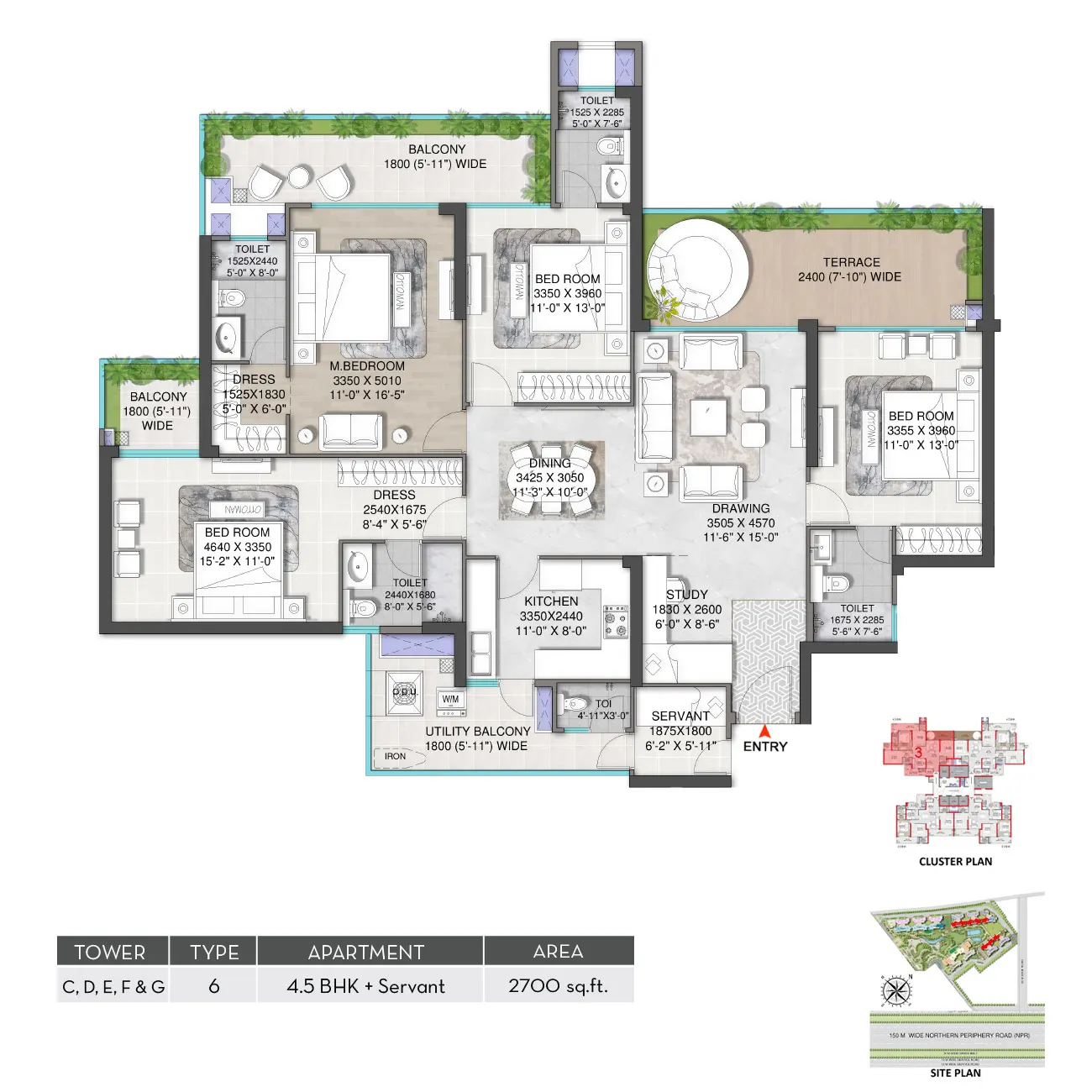 M3M Mansion 4 BHK Floor Plan