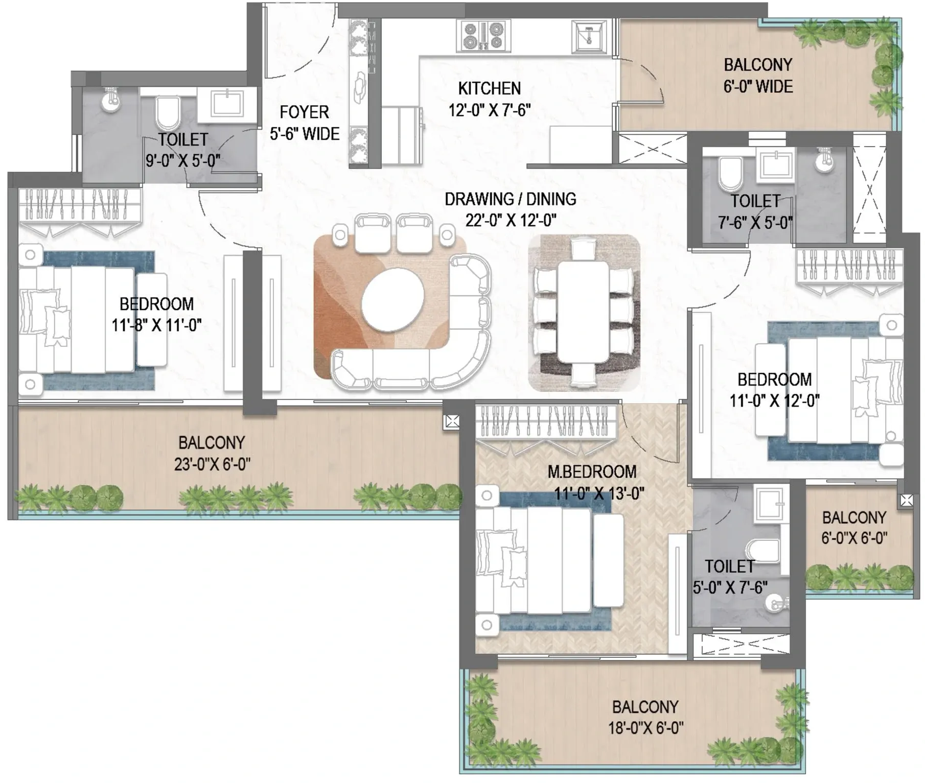 M3M Forestia East 3 BHK Floor Plan