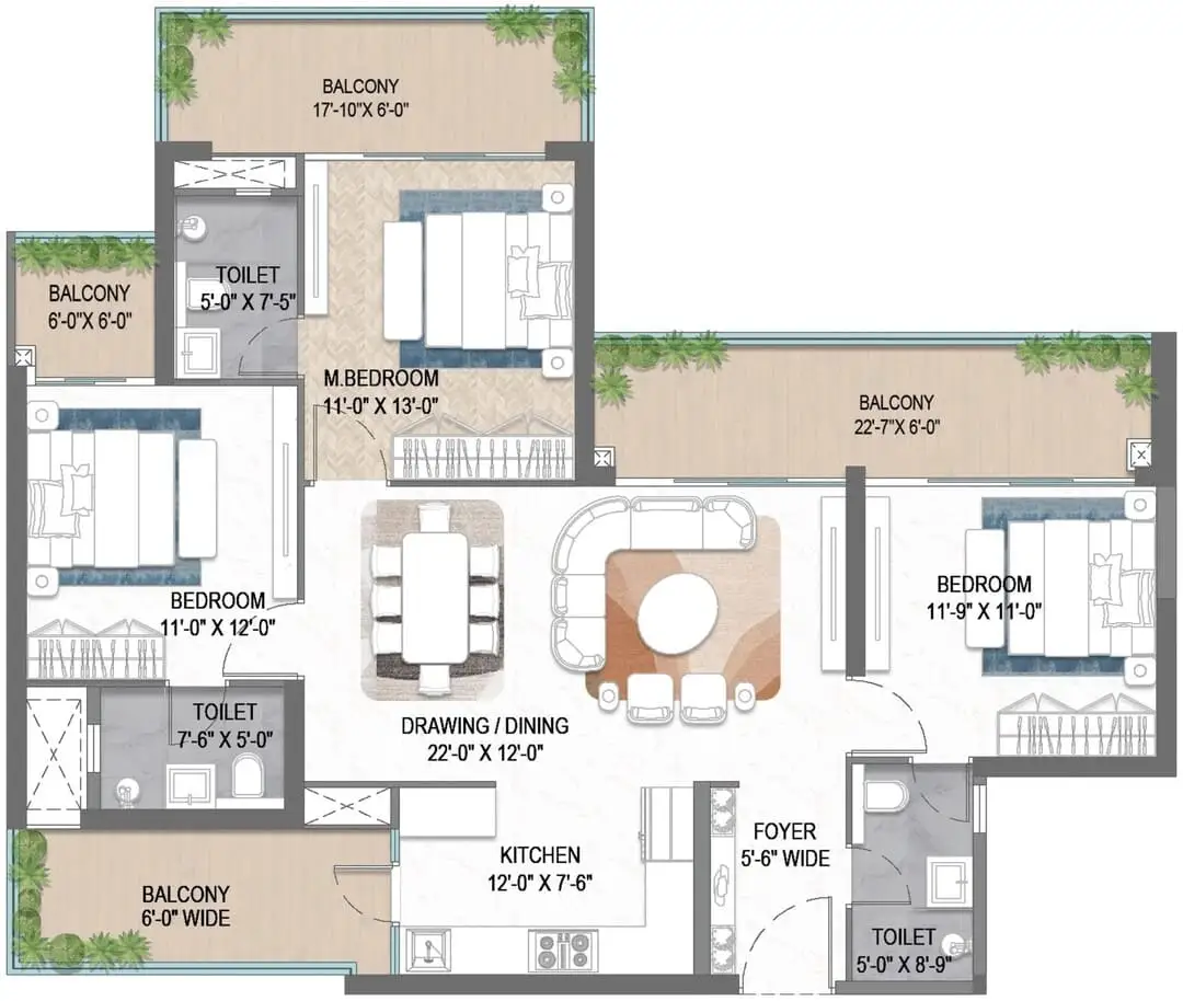 M3M Forestia East 3.5 BHK Floor Plan