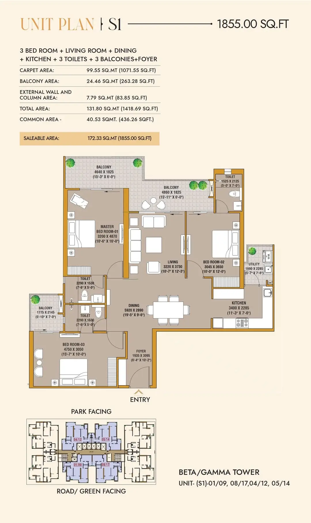 SKA Divine Wave City 3 BHK-1855 sq.ft