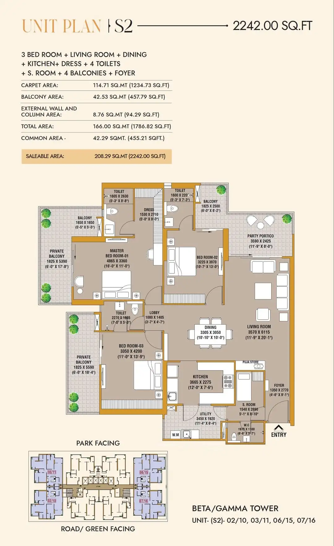 SKA Divine Wave City 3 BHK-2242 sq.ft.
