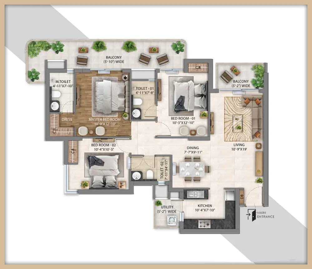 Eden Wave City 3 BHK-1750 sq.ft