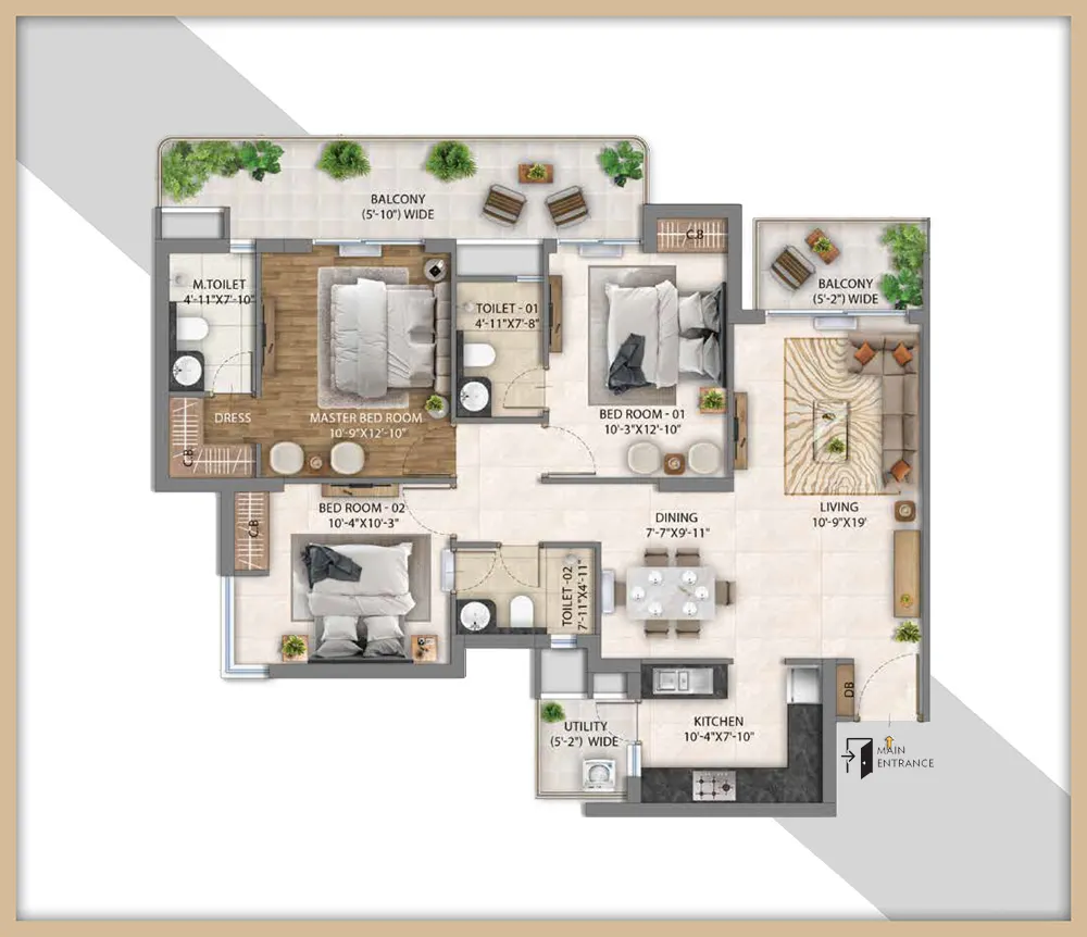 Eden Wave City 3 BHK-1774 sq.ft