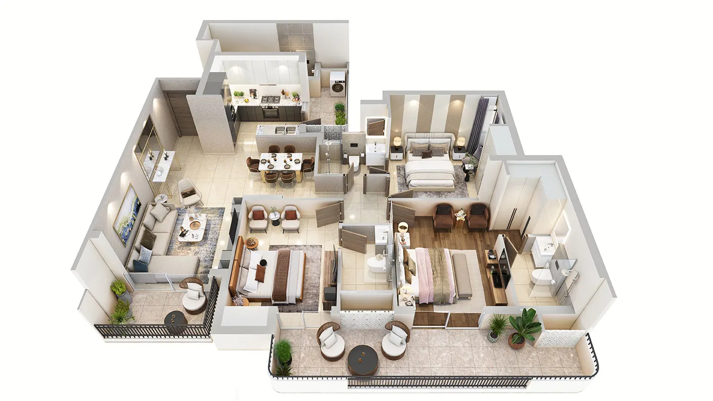 Eden Wave City 3 BHK + Servant-1926 sq.ft