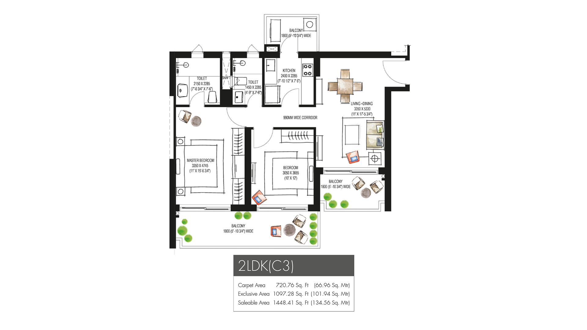 Krisumi Waterfall Residences 2 BHK Floor Plan