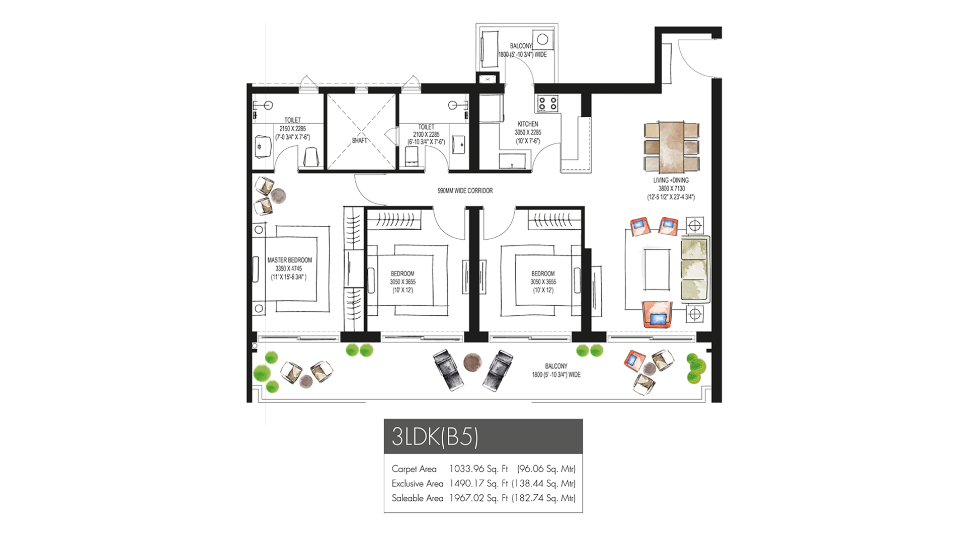 Krisumi Waterfall Residences 3 BHK Floor Plan