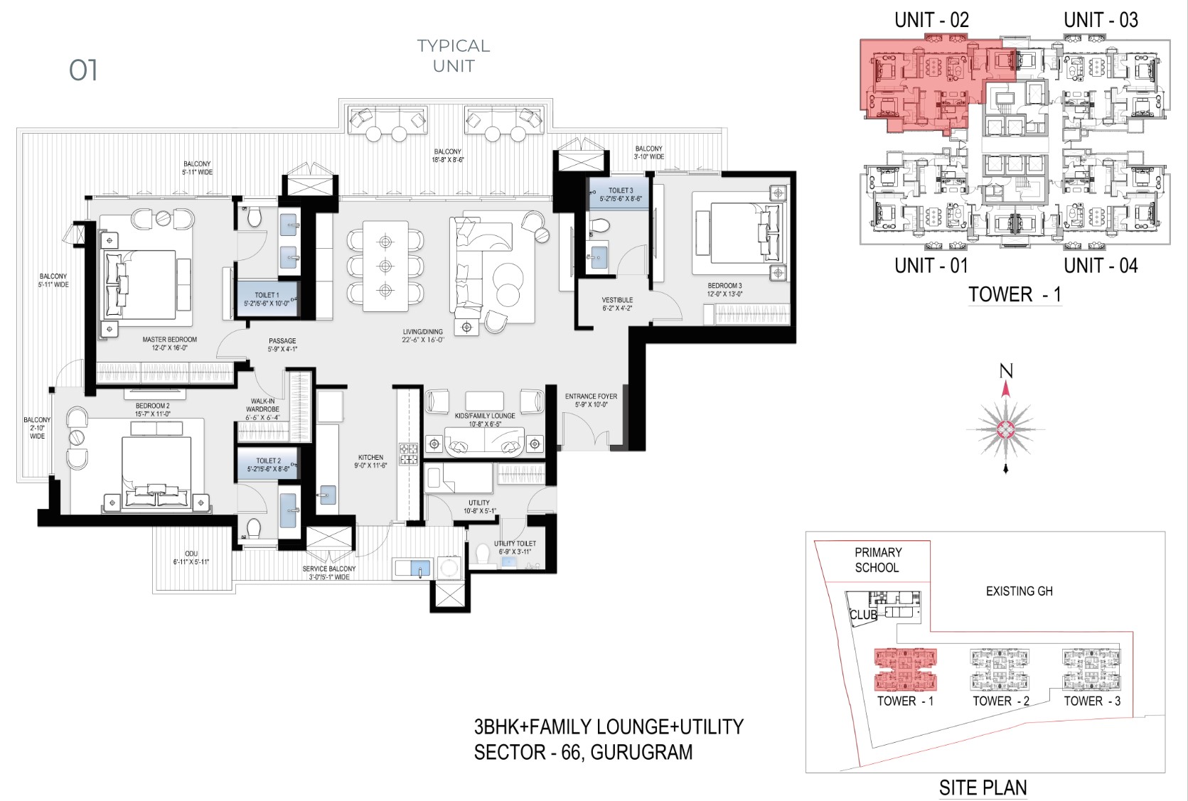 BPTP Downtown 66 3 BHK + Family Lounge + Utility