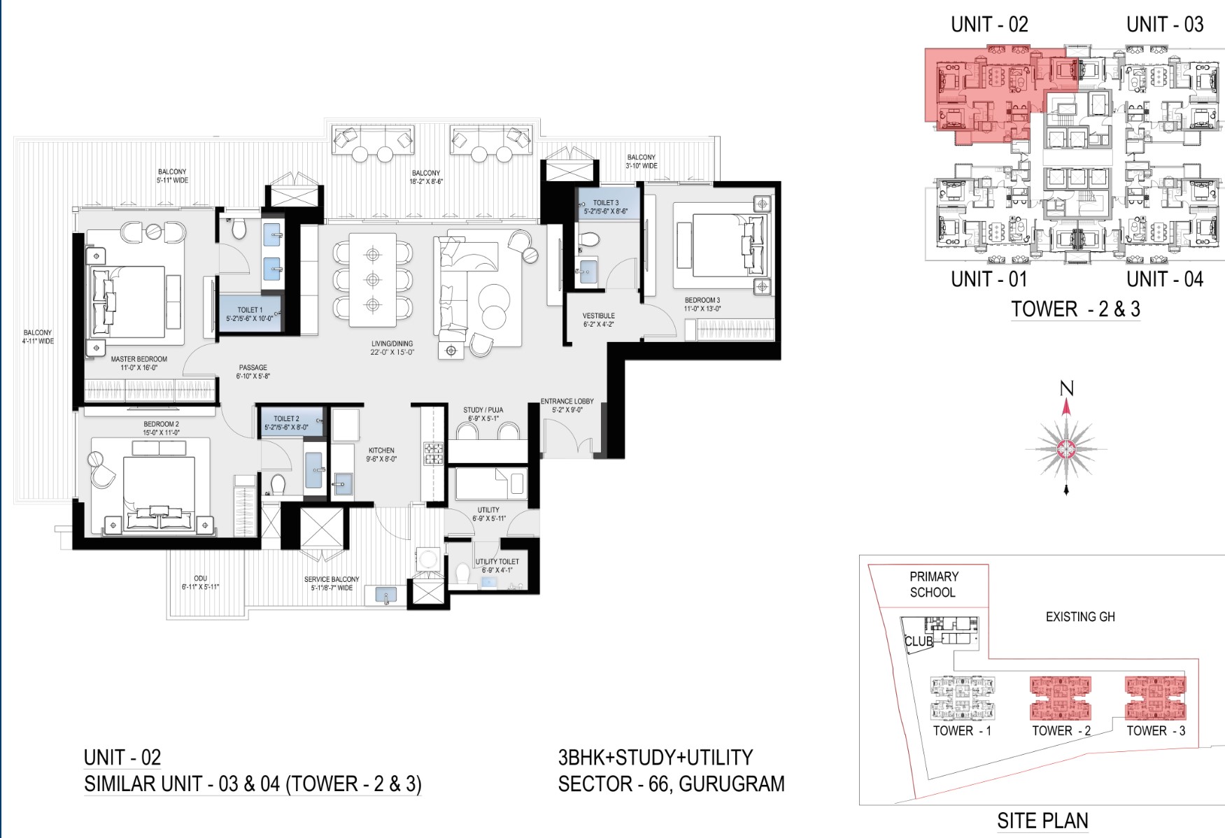 BPTP Downtown 66 3 BHK + Study + Utility