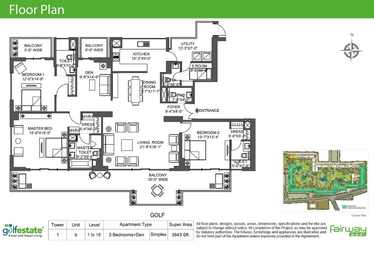 M3M Golf Estate 3 BHK Floor Plan