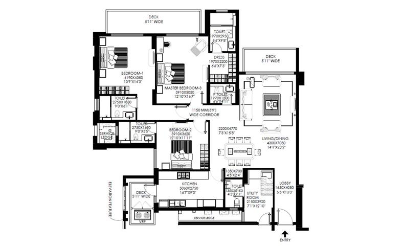 3 BHK Floor Plan