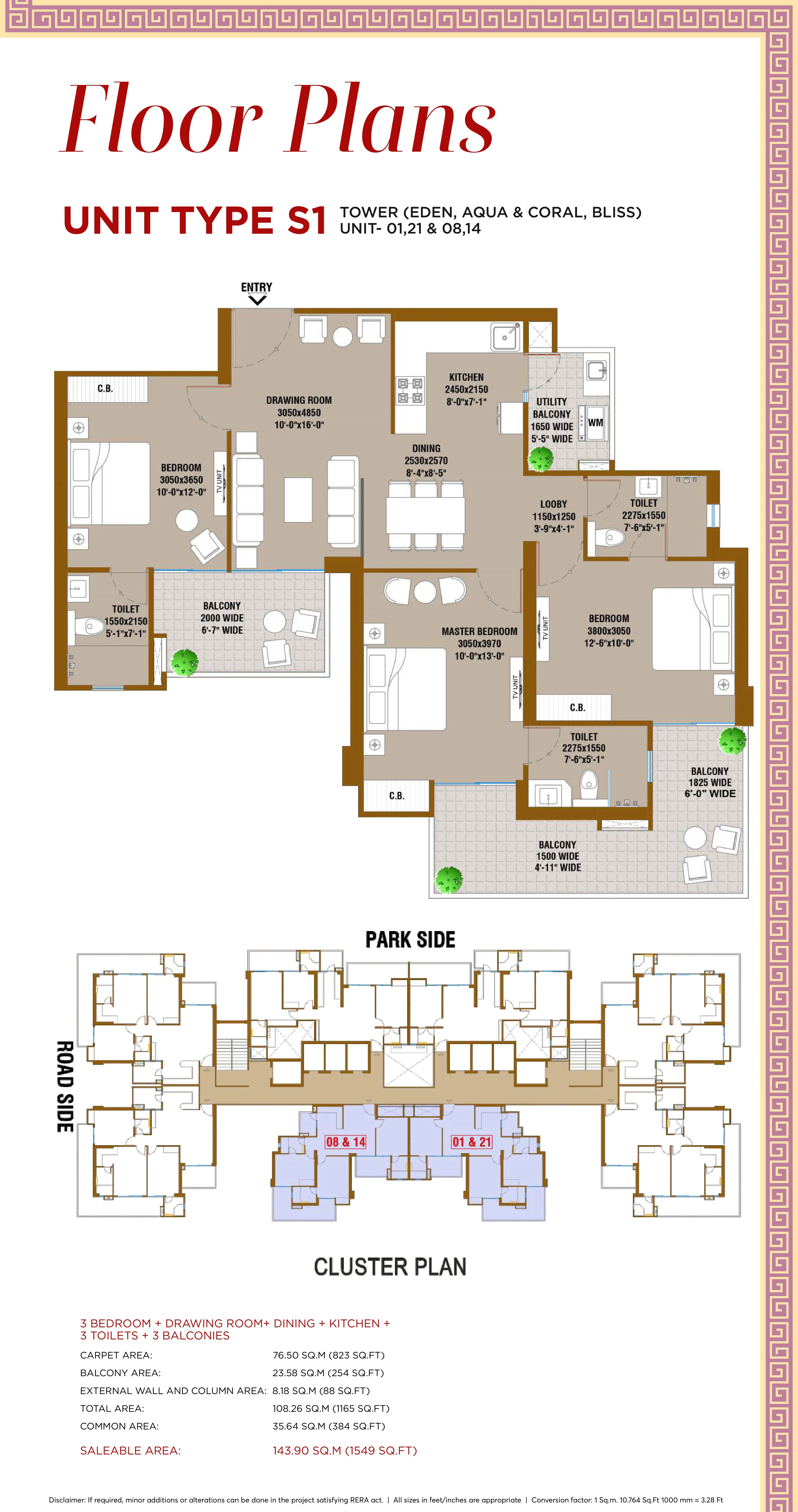 SKA Atlantis 3 BHK Floor Plan