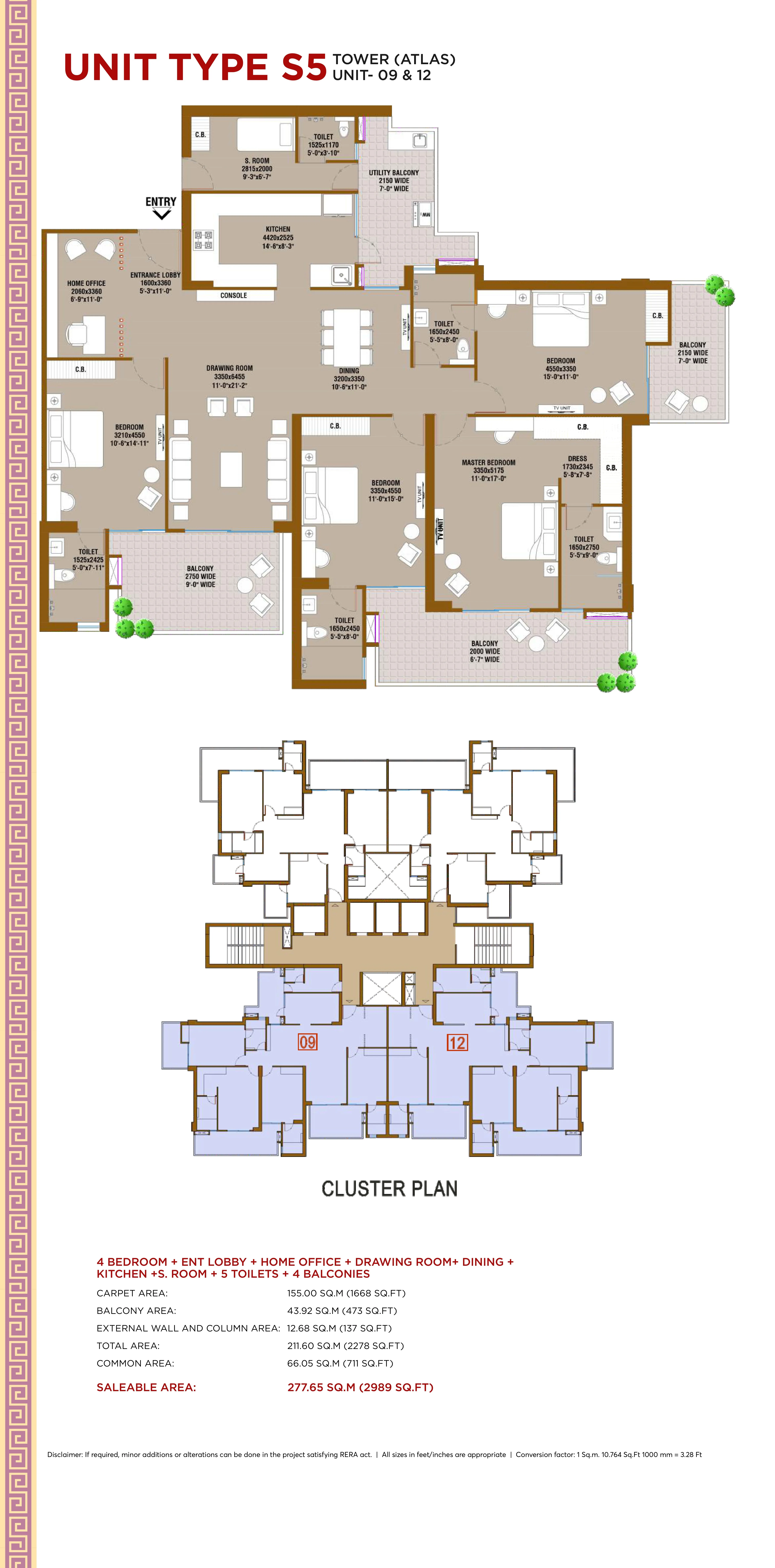 SKA Atlantis 4BHK + Servant + Study Floor Plan