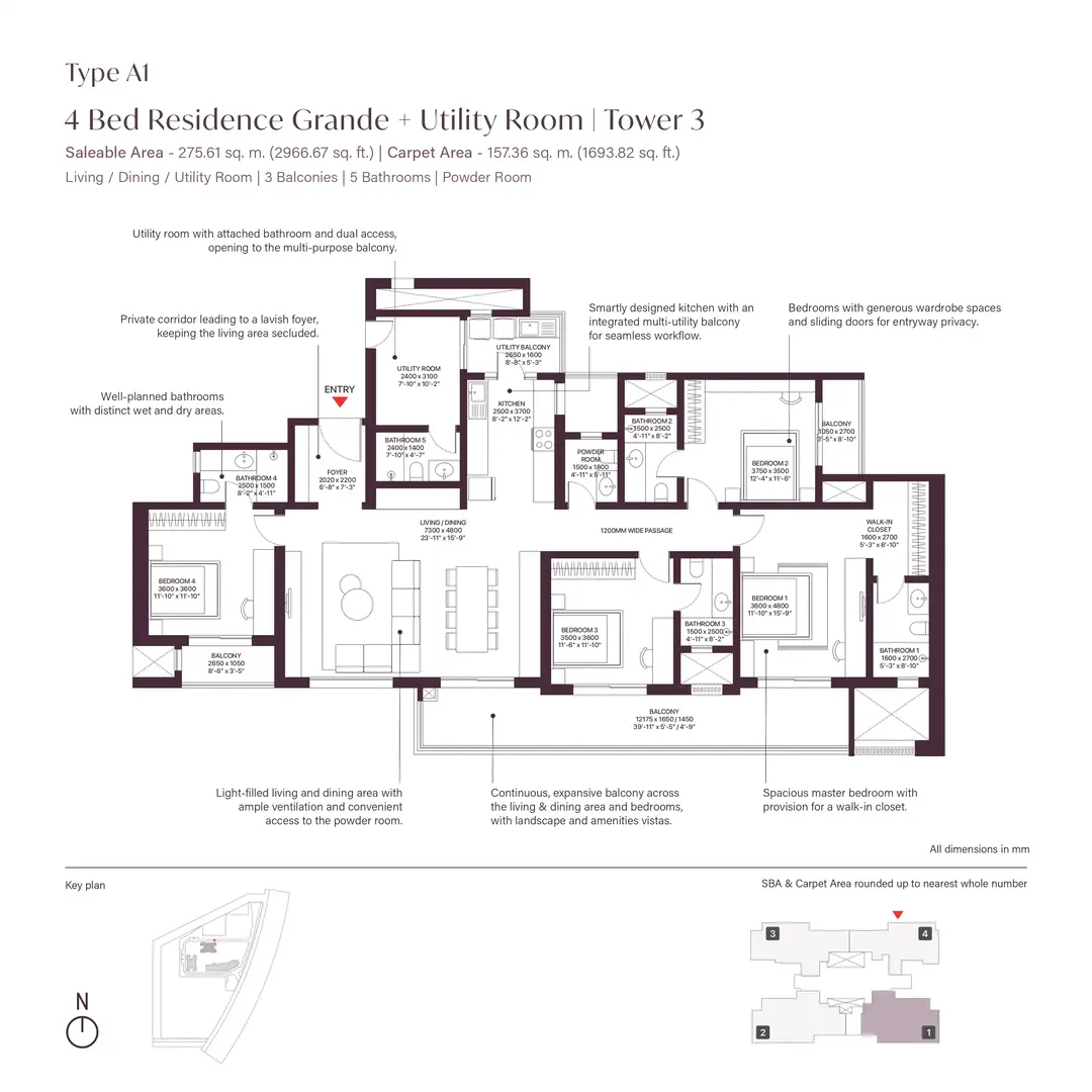 Sobha Crescent 4 BHK + Servant-2,966 Sq.Ft.