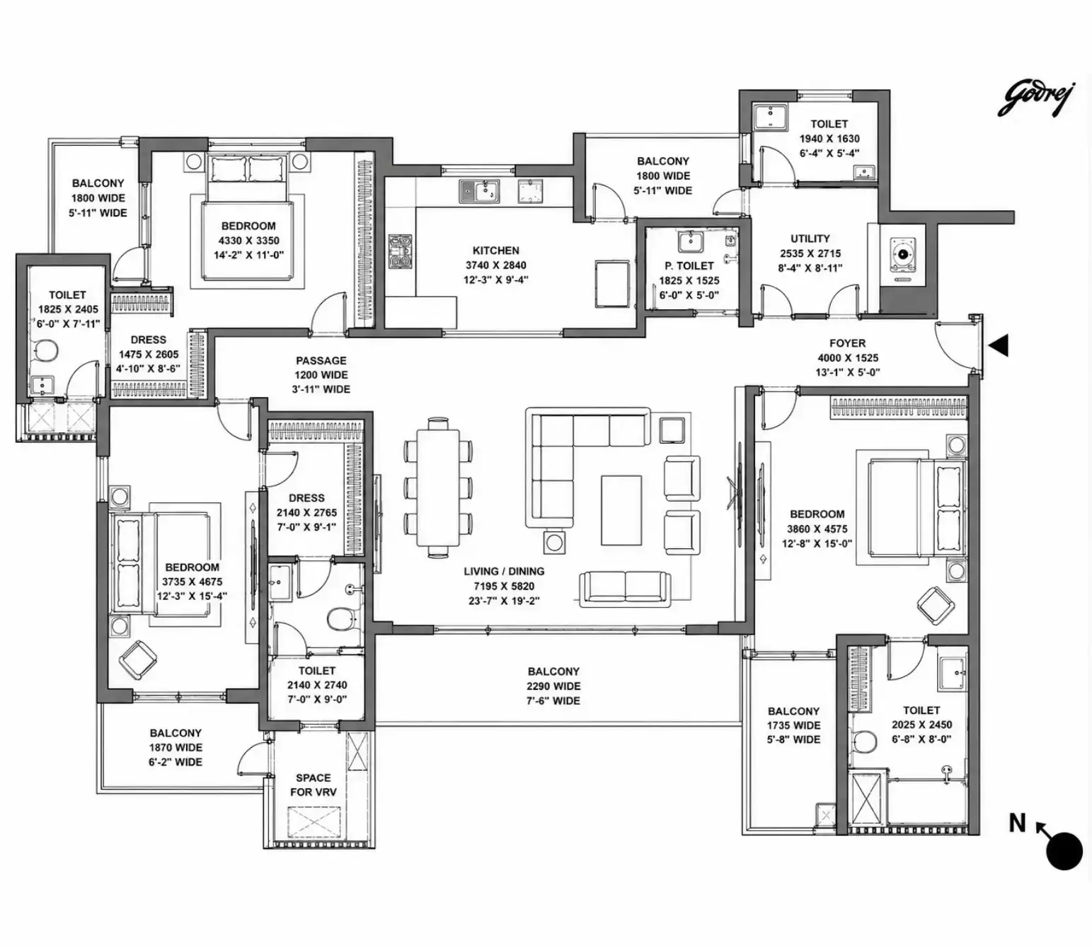 Godrej Samaris 3 BHK Floor Plan