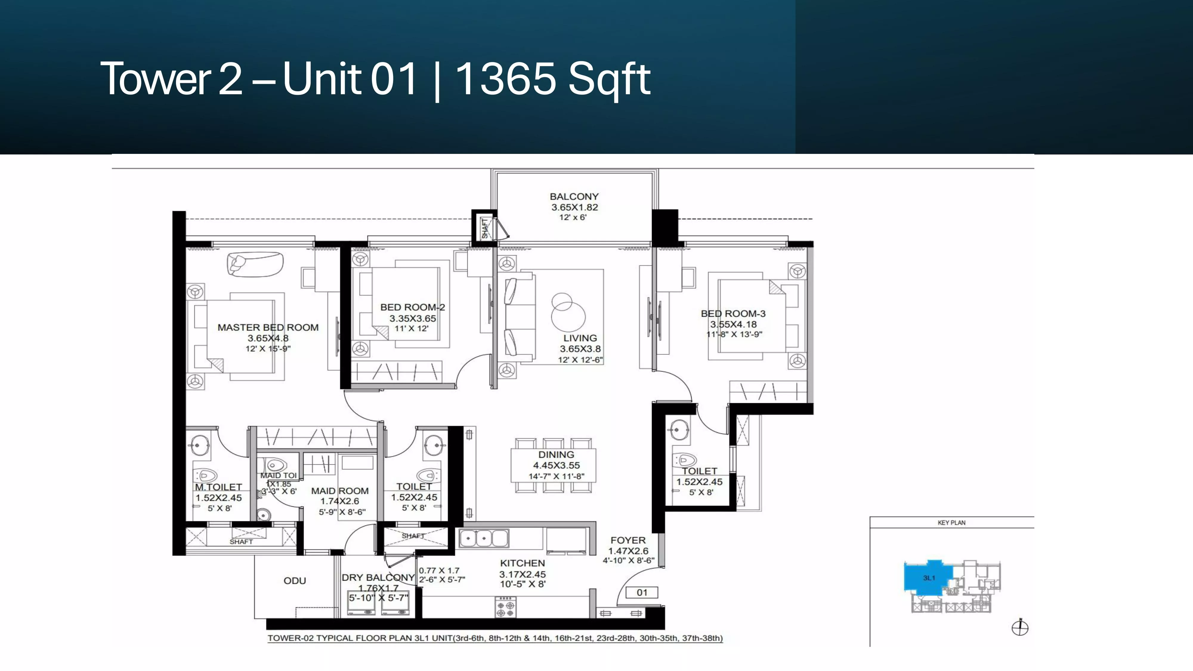 DLF The Westpark 3 BHK (XL)-1,365 Sq.Ft.
